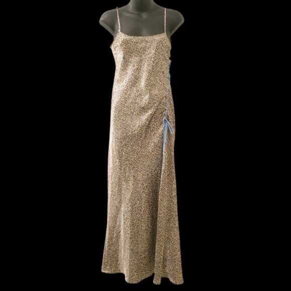 La Vie en Rose Blue Leopard Print Maxi Slip Dress - Picture 1 of 5